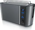 Produktbild: Arendo Toaster, 2 lange Schlitze, für 4 Scheiben, 1500 W, Langschlitz, Brötchenaufsatz, Wärmeisolierendes Gehäuse, Display, grau