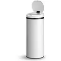 Produktbild: Juskys Mülleimer, 50 L Volumen, mit Sensor, geräuscharmes Öffnen / Schließen, rostfrei weiß 50 l | 31 cm x 77 cm