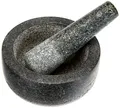 Produktbild: JADE TEMPLE 17028 Steinmörser mit Stößel im Set, effektives und einfaches mörsern, aus massivem Granit mit 14 cm Durchmesser und 7,7 cm Höhe, Grau