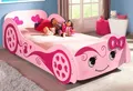 Produktbild: Vipack Kinderbett LoveCar, in verspielter Optik, ein Highlight im Kinderzimmer (B/H/T ca. 213x68x101cm, MDF rosa lackiert, Räder mit Herz-Optik), Liegefläche 90/200, inkl. Lattenrost, die Räder sind feststehend