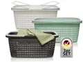 Produktbild: Hausfelder Wäschekorb 3er Set, stapelbar mit Henkel - Hausfelder Wäschekörbe 3er Set 35L - stabile Wäschewanne mit Griffen für Bad & Haushalt