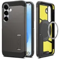 Produktbild: Spigen Tough Armor (AI) MagFit für Samsung Galaxy S25 Plus Hülle mit [Stoßdämpfendes Pad], [verstellbarem Kickstand], MagSafe kompatibel –Gunmetal