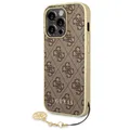 Produktbild: Guess Handyhülle Case iPhone 14 Pro Kunstleder braun mit Kette goldfarbig 6,1 Zoll, Kantenschutz