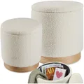 Produktbild: tectake® 2er Set Hocker mit Stauraum, Bouclé Teddy Stoff Scandi Sitzhocker, Pouf, Polsterhocker rund für Schminktisch, Schlafzimmer, Wohnzimmer Möbel, als Flur Möbel, Stauhocker Wohnen