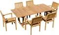 Produktbild: ALEOS. Teak Gartengarnitur Gartenset Sitzgruppe Ausziehtisch Tobago 200-250-300x100 cm mit 6 Stapelsessel Miami aus Teakholz Gartenmöbelset Esstischgruppe Sessel stapelbar