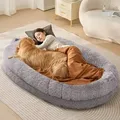 Produktbild: Vevor Hundebett Für Menschen, 183 X 122 X 25 Cm, Riesiges Hundebett Für Erwachsene, Hundebett In Menschengröße Mit Waschbarem Pv-samtbezug, Orthopädischem Eierschaum, Aufbewahrungstasche Hellgrau