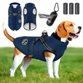 Produktbild: LOVPET® Hundejacke Hundemantel mit Geschirr, inkl. 45 Stück Kotbeutel + Spender, Hunde Winterweste gefüttert wasserdicht, Gepolsterte Weste Mit Brustgurt, Reflektoren, D-Ring 5XL, Navyblau