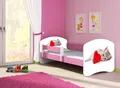Produktbild: ACMA Jugendbett Kinderbett Junior-Bett Komplett-Set mit Matratze Lattenrost und Rausfallschutz Rosa 40 Katze mit Herz 140x70