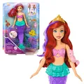Produktbild: Mattel Disney Arielle - Meerjungfrauenpuppe mit Farbwechseleffekt, inklusive Seepferdchen-Freund, Diadem, Halskette und Dingelhopper für Unterwasserabenteuer, HPD43