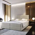 Produktbild: Masseno Boxspringbett GLOS 180x200 cm Komplett-Set mit Bonell Matratze und Topper, Polsterbett mit Bettkästen -Beige, COSMIC 10