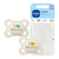 Produktbild: MAM Original Schnuller, 0-6 Monate, Mummy/Beige, 2 Stück | Leuchtet im Dunkeln, Stillfreundlich, Zahnfreundliches Design, SkinSoft Silikon, Inkl. Sterilisierbox