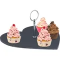 Produktbild: Schieferplatte Herzform, Servierplatte mit Griff, 25 x 25 cm, zum Servieren von Käse, Sushi, Desserts, schwarz - Relaxdays