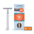 Produktbild: MERKUR Rasierhobel 23C | Klassiker mit langem Griff Glanzchrom | Dreiteiliger Gerader Schnitt | Geschlossener Kamm | Ideal für Nassrasur | Zinkdruckguss | Messing Griffstück | Made in Germany