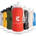 Produktbild: Khroom Edelstahl Trinkflasche 1,3L & 2,2L – Kohlensäure geeignet, auslaufsicher, spülmaschinenfest, einwandig, BPA-frei | Metall Outdoorflasche | 1 Liter Wasserflasche | Sportflasche Rot
