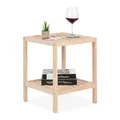 Produktbild: Relaxdays Beistelltisch, Holz, HxBxT: 50 x 40 x 40 cm, Wohnzimmertisch mit 2 Ablagen, quadratischer Ablagetisch, Natur