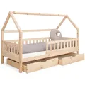 Produktbild: Ehrenkind Hausbett Lille aus massivem Kiefernholz (mit abnehmbarem Rausfallschutz aus massivem Holz, Erhältlich in Natur und Weiß Kinderbett 80x160/90x200 cm), höhenverstellbar, nachhaltiges Kiefernholz, hergestellt in Europa braun 90 cm x 200 cm