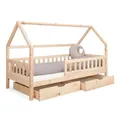Produktbild: Ehrenkind® Hausbett Lille | Kinderbett mit abnehmbaren Rausfallschutz aus Massivholz FSC® zertifziert inkl. Schubladen | Hausbett 90x200 | Kinderbett 90x200 Natur