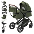 Produktbild: Daliya® FLEXI-PRO M 3in1 Kinderwagen & Buggy mit i-Size Babyschale, Viel Zubehör (Olivgrün)
