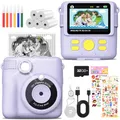 Produktbild: MILFECH Kinderkamera Sofortbildkamera, 1080P 2,4 Zoll Bildschirm DigitalKamera Kinder mit 5 Rollen Druckpapier,32GB Karte, Fotokamera mit 6 Farbigen Stiften,2 Aufkleber Geschenk für Kinder (Lila)