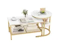 Produktbild: COSTWAY Couchtisch, 2er Set, Marmor, Beistelltisch mit Stauraum, Gold, Metall