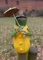 Produktbild: Deko-Impresion Zaunfigur Zaunhocker Gartendeko witziger Frosch m. Schirm gelb 19 cm