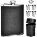 Produktbild: ALFFREUDE Edelstahl Flachmann 8oz/227ml Flachmann Set Flachmann Leder Flachmann Klein mit Trichter für Spirituosen Whiskey Rum für Camping Klettern Picknick
