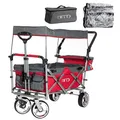 Produktbild: IMLEX Bollerwagen faltbar mit Dach IM-4268 mit passendem Zubehör (Rot, Mit Regenschutz + Kühltasche) (Rot, Mit Regenschutz + Kühltasche)