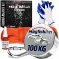 Produktbild: Magnetfischen Set - 100 KG - Ø50mm - Neodym Magnet mit Seil 20M & Handschuhe ...
