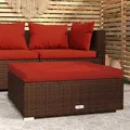 Produktbild: Gartenhocker mit Kissen Braun 70x70x30 cm Poly Rattan