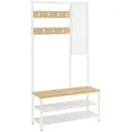 Produktbild: Vasagle Garderobenständer HSR415W09, weiß, mit 14 Haken und Spiegel, aus Metall, 180 x 98 cm