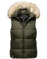Produktbild: MARIKOO Damen Winter Weste Steppweste mit Kapuze und Fellkragen B896 [B896-Eisflöckchen-Olive-Gr.M]