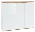 Produktbild: Kommode Sideboard Schrank Anrichte Wohnzimmer Flur 3 Türen Weiß Hochglanz Eiche