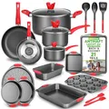 Produktbild: NutriChef Töpfe & Pfannen Set, 21-teiliges Antihaft Koch und Backset inkl. Muffinform, Brot & Pizza Blech, Utensilien, für Gas-, Elektro- & Keramik, für Moderne Haushalte & Hobbybäcker, Schwarz