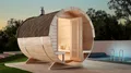 Produktbild: FinnTherm Fasssauna Saunafass Außensauna Carrie 2 Sitzbänke aus Holz Wandstärke 42 mm