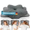 Produktbild: Glückstoff® Ergonomisches Kissen (für alle Schlaftypen) Kopfkissen aus Memory Foam | Nackenstützkissen Ergonomisches Kopfkissen Seitenschläferkissen Grau