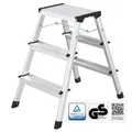Produktbild: flexilife Trittleiter - Tritt Leiter Aluminium - Trittleiter 3 Stufen klappbar - Klappleiter bis 150 kg belastbar - Haushaltsleiter, Aluleiter (2 x 3 Stufen)