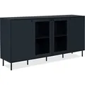 Produktbild: Niedriges Sideboard - CARACAS - Marineblau - 2 Glastüren + 2 Türen - 180 x 90 x 40 cm