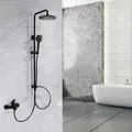 Produktbild: Schwarz abnehmbares Duschsystem, Wasserfall-Badewannen-Wasserhahn, Duscharmatur, 2 Funktionen, Handbrause, Kopfbrause, Edelstahl, Regenduschstange,... - Schwarz