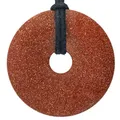 Produktbild: Lebensquelle Plus Edelstein Donut Ø 40 mm + Baumwollband + Edelsteinkarte | Naturstein Anhänger Halskette | Echte Heilsteinkette inkl. Band (Goldfluss)
