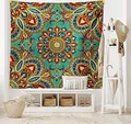 Produktbild: ABAKUHAUS Mandala Wandteppich und Tagesdecke, orientalisch aus Weiches Mikrofaser Stoff Waschbar ohne Verblassen Digitaldruck, 230 x 140 cm, Teal Indigo Rubin