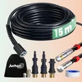 Produktbild: JURHAN Rohrreinigungsset (15 m) – Reinigungsset mit 3 Adaptern, Hochwertiger Rohrreinigungsschlauch für Hohe Wasserdruck, Kompatibel mit Standard-Hochdruckreinigern – Effizient Abflussreiniger
