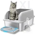 Produktbild: Geschlossene Katzenklo Edelstahl XXL, 37 L Katzentoilette Edelstahl Mit Deckel, Katzenklo Metall Mit Hochwandigem Seitengehäuse, Nicht-Klebrig, Auslaufsicher & Einfach zu Reinigen