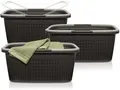 Produktbild: Hausfelder Wäschekorb Wäschewanne 35 l (Anthrazit-Schwarz, 3 Wannen) (Set, 3 St., 3 x Wäschewanne), mit klappbaren Henkeln, mit Griffen, 35 Liter