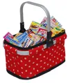 Produktbild: Großer moderner Einkaufskorb rot mit weißen Punkten, gefüllt