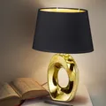 Produktbild: Design Nacht Tisch Leuchte Textil schwarz gold Wohn Zimmer Lese Lampe Keramik
