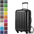 Produktbild: Alex - Handgepäck-Koffer mit Erweiterung Kabinentrolley 4 Rollen, Bordgepäck für jede Airline, Reisetrolley Größe S Hartschale glänzend, 55 cm, 42 Liter,Schwarz
