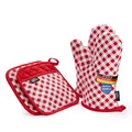 Produktbild: LauterSchutz® Topflappen und Ofenhandschuhe im Set - extra weiche, waschbare & recyclete Baumwolle [Hitzebeständig bis 250°C] Topfhandschuhe zum Kochen & Backen (Rot)