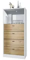 Produktbild: Vladon Kommode Pino V3 (Anrichte, mit 4 Schubladen & 1 offenem Fach), Weiß matt/Eiche Natur (56 x 125 x 36 cm)