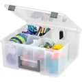 Produktbild: Portable Clear Plastic Storage Compartment Box with Handle, Grey, 25L, Secure Latches, 4 Removable Inner Cups and 4 Dividers, For Hobby, Craft, Art,