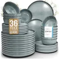 Produktbild: Steingut Geschirrset 12 Personen Rustic 36 tlg. TESTSIEGER, Hochwertiges Landhaussttil Steingut Geschirr Set, Schüssel- und Teller Set, Tafelservice 12 Personen, Geschirrsets Pure Living in Rauchblau